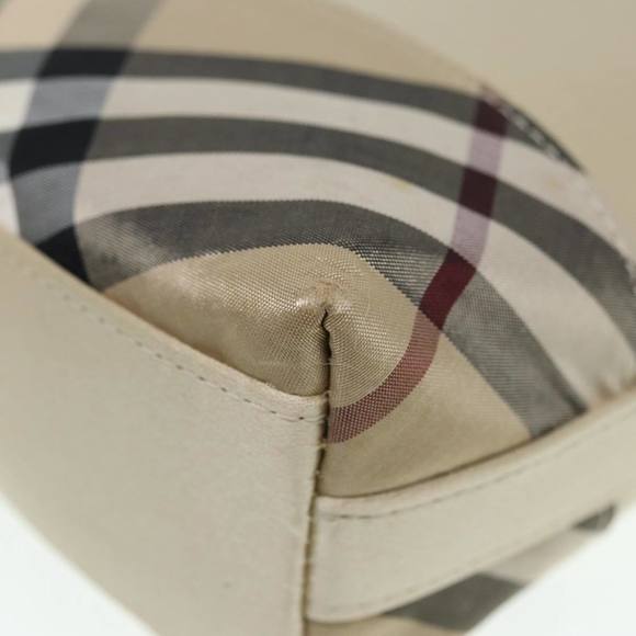 BURBERRY Nova Check Hand Bag Nylon Beige Silver Auth 88598 - Picture 12 of 16